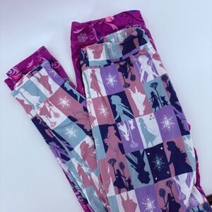 Disney Parks Frozen Elsa Anna Silhouette Leggings Women's XL Purple Print